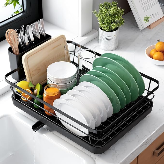 Kitsure Dish Drying Rack for Kitchen Counter, 12''W x 15.5''L, Black
