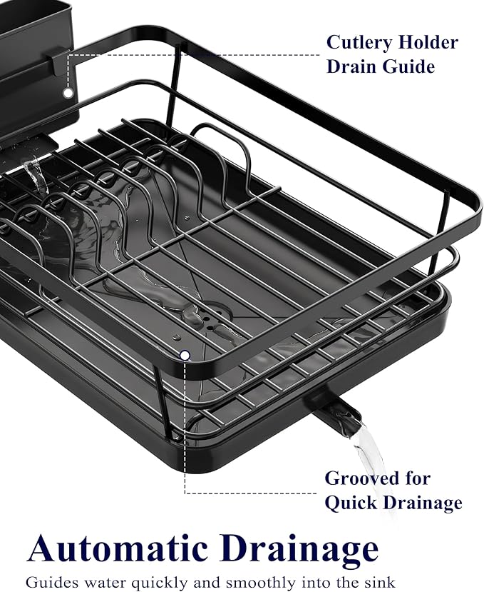 Kitsure Dish Drying Rack for Kitchen Counter, 12''W x 15.5''L, Black