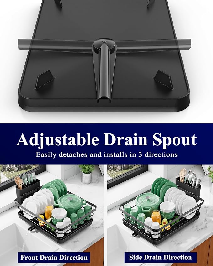 Kitsure Dish Drying Rack for Kitchen Counter, 12''W x 15.5''L, Black