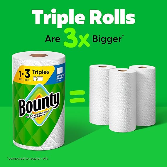 Bounty Paper Towels Select-A-Size, White, 8 Triple Rolls = 24 Regular Rolls