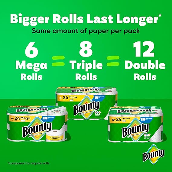 Bounty Paper Towels Select-A-Size, White, 8 Triple Rolls = 24 Regular Rolls