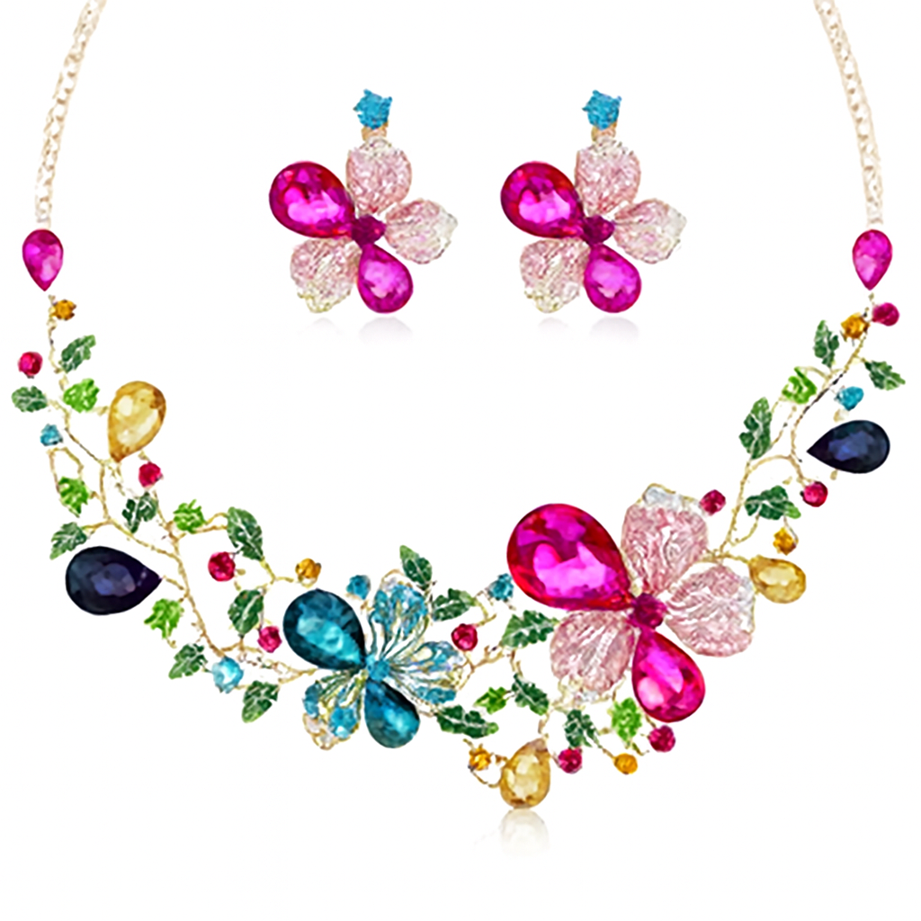 Multi-Color Floral Crystal Jewelry Set